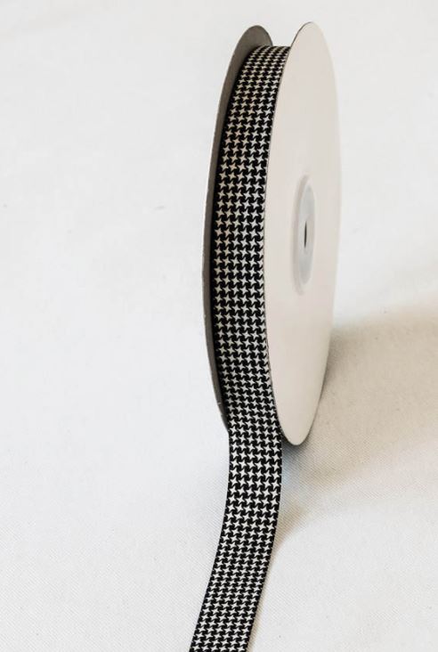 340 - סרט בד שחור עם הדפס כוכבים לבן 15 מ"מ